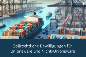 Ein großes Frachtschiff liegt im Containerhafen, umgeben von gestapelten Containern und Kränen, die für den Be- und Entladeprozess bereitstehen.