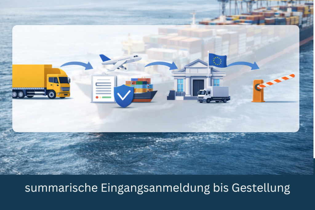 Summarische Eingangsanmeldung bis Gestellung – Symbolbild für den zollrechtlichen Prozess nach Art. 127–143 UZK beim Verbringen von Waren in die EU